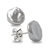 boucles d'oreilles perles cultivées femme d'eau douce keshi blanc et gris secret & you - argent sterling 925 - disponible dans 10 tailles de 7-8 mm à 15-16 mm