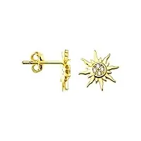 sofia milani - boucles d'oreilles pour femmes en argent 925 - plaqué or - avec pierres de zircon - boucles d'oreilles avec motif en forme de clous d'Étoile soleil - 20554