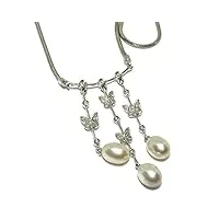 never say never magnifique collier de perles et 0,11 cts de diamants en or blanc 18 carats avec chaîne queue de taupe de 45 cm, or, diamant