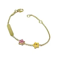 bracelet or jaune 18k 750, pour filles, Étoiles Émaillées, plaque, 14 cm, fabriquÉ en italie