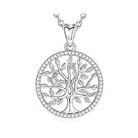eudora collier d'arbre de vie pour les femmes argent sterling 925 pendentif en zircone cubique pour filles fille mère cadeau, chaîne de 45 cm