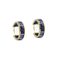 boucles d'oreilles en saphir synthétique - couleur bleue - en or 9 carats - discrètes et Élégantes de 15 mm x 4 mm - fermoir dormeuse - boîtier pour offrir inclus - sicuore