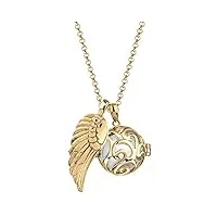 collier pour femme avec pendentif en forme d'aile d'ange et pendentif en forme de bola d'ange en argent sterling 925 plaqué or, chaîne avec deux pendentifs pour femme