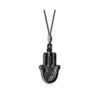 coai collier réglable pendentif main de fatma pierre obsidienne noire unisexe
