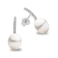 boucles d'oreilles pour femme perles d'eau douce cultivées - goutte d'eau blanche 8-9 mm avec zircone secret & you - boucles d'oreilles en argent 925 rhodié