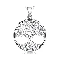 collier arbre de vie, argent sterling 925 pendentif arbre de vie de italienne bijoux argent femme, idée cadeau anniversaire pour maman/petite amie/epouse(chaîne de 46cm)