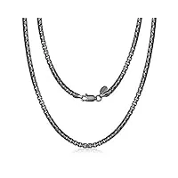 amberta collier en argent sterling 925 plaqué rhodium noir pour homme - maille vénitienne rond - Épaisseur 3 mm - longueur 70 cm