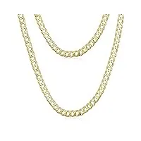 amberta collier en argent sterling 925 plaqué or jaune 18k pour homme - maille gourmette - Épaisseur 5 mm - longueur 65 cm