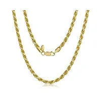 amberta collier en argent sterling 925 plaqué or jaune 18k pour homme - maille corde - Épaisseur 4 mm - longueur 70 cm