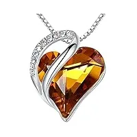 leafael infinity amour coeur pendentif collier ambre brown novembre nover pierre cristal bijoux cadeaux pour femmes, silver-tone, 18 "+2"