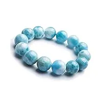 duovekt grand bracelet en larimar naturel de 17 mm pour femme et homme - cadeau d'anniversaire - motif eau - cristal - pierre précieuse bleue - aaaa
