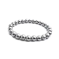 duovekt bracelet météorite en fer naturel gibeon avec perles rondes en cristal et argent pour homme et femme, 6 mm, 6mm round beads, cristal, météorite naturelle en fer gibeon