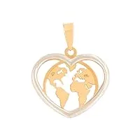 priority pendentif love the world en or jaune 18 ct et cercle en or blanc 18 ct pendentif pour femme, pendentif en forme de cœur