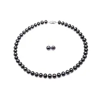 jyx pearl parure de collier et boucles d'oreilles aa+ 9,5-10,5 mm en perles de culture d'eau douce noires naturelles pour femme, pierre précieuse, perle