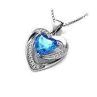 dephini - collier en argent 925 – pendentif cœur en cristal aqua – bijoux fins – chaîne en argent plaqué rhodium de 45,7 cm – oxyde de zirconium – cadeaux pour femmes, argent sterling