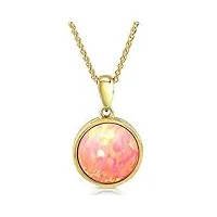 paul wright - collier avec pendentif opale rose - or jaune 9 carats - rond de 10 mm - 40,6 cm + rallonge de 5,1 cm