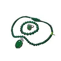 parure de bijoux en jade naturelle - en argent 925 - avec bague, bracelet, pendentif - pour femme