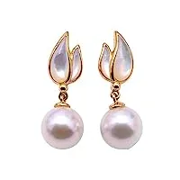 jyx pearl parure de bijoux avec pendentif en perles d'akoya blanches naturelles de 8,5 mm incrustation de perles d'eau de mer en or 18 carats pour femme, perle, perle
