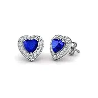 dephini - boucles d'oreilles en forme de cœur bleu - argent sterling 925 - pendentif en cristal cz - pierre de naissance - bijoux fins pour femme - argent plaqué rhodium - oxyde de zirconium