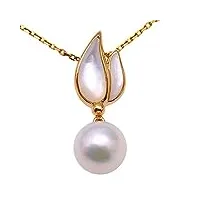 jyx pearl parure de bijoux avec pendentif en perles d'akoya blanches naturelles de 8,5 mm incrustation de perles d'eau de mer en or 18 carats pour femme, perle, perle