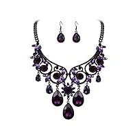 clearine femme parure série attraction de goutte d'eau cristal autrichien strass bijoux mariage collier boucles d'oreilles fond noir violet