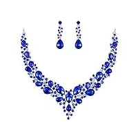 clearine femme parure série combinaison de goutte d'eau cristal autrichien strass bijoux mariage collier boucles d'oreilles fond d'argent bleu foncé