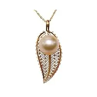 jyx pearl collier avec pendentif en forme de feuille d'or de la mer du sud - 11 mm