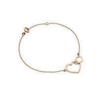 orovi bracelet pour femme en or rose 9 carats (375/1000) avec double cœur - bracelet de 18 cm de long fabriqué en italie, 18 centimeters, doré