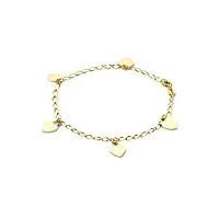 orovi bracelet à breloques pour femme en or jaune 9 carats (375), pendentif en forme de cœur, 19 cm de long, 19 centimeters, dorée