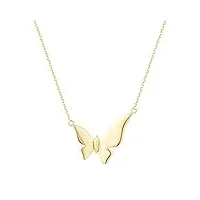 collier femme or jaune 14 carats 585/1000 avec papillon pendentif et chaîne bijoux minimaliste pour femme filles - chaîne ajustable: 40 + 5 cm