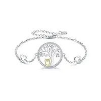 bracelet réglable en argent sterling 925 avec motif arbre de vie hibou - cadeau pour femme, maman, fille - avec boîte cadeau