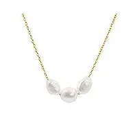 secret & you collier à pendentif avec trois perles de culture d'eau douce, forme baroque, 8-9 et 9-10 mm - chaîne et pendentif en argent sterling 925 plaqué rhodium ou or 18k 38 à 45 cm.