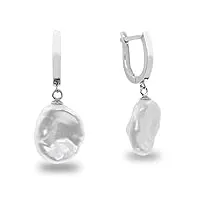 boucles d'oreilles perles femmes de culture d'eau douce - keshi grosse baroque perles 12,00-13,00 mm de secret & you - argent sterling 925 revêtu de rhodium