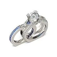 jeulia femme bagues ensemble en argent sterling solitaire anneau plaqué or rose 18k bagues interchangeable pour anniversaire mariage engagement (bleu, 57)