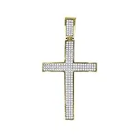pendentif en forme de croix en or 10 carats bicolore avec oxyde de zirconium cubique pour homme hauteur 60,5 mm largeur 32,4 mm qualité supérieure à l'or 9 carats