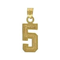 pendentif en or 10 carats unisexe 5 en forme de chiffre hauteur 22,2 mm largeur 7,9 mm