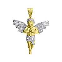 pendentif religieux en or 10 carats bicolore dc pour homme en forme d'ange hauteur 67,6 mm largeur 53,2 mm or supérieur à l'or 9 carats