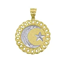 pendentif religieux en or 10 carats bicolore avec croissant de lune et étoile 45,1 mm de hauteur x 33,3 mm de largeur – or supérieur à l'or 9 carats