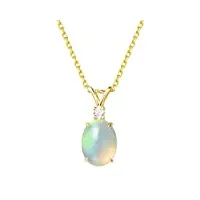 fancime collier femme avec pendentif opale naturelle en or jaune 14 carats 585, diamant cadeau bijoux pour femme filles - chaîne ajustable: 40 + 5 cm