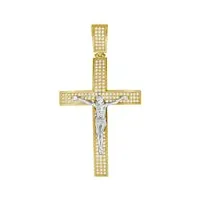 pendentif en forme de croix en or 10 carats bicolore cz pour homme hauteur 60,2 mm largeur 32 mm qualité supérieure à l'or 9 carats