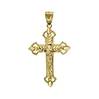 pendentif religieux unisexe en forme de croix texturée en or jaune 10 carats 60 x 33,70 mm de large – qualité supérieure à l'or 9 carats
