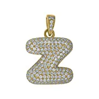 pendentif unisexe en or jaune 10 carats avec zircone cubique en forme de lettre z - mesure 24,3 x 18,6 mm de large - qualité supérieure à l'or 9 carats