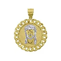 pendentif religieux en or 10 carats bicolore pour homme hauteur 48,8 mm largeur 36,3 mm or de qualité supérieure à l'or 9 carats
