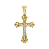pendentif en forme de croix en or 10 carats bicolore pour homme hauteur 61,2 mm largeur 32,6 mm qualité supérieure à l'or 9 carats