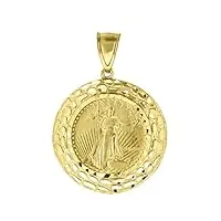 collier avec pendentif médaillon en or 10 carats pour homme et femme liberty 43,2 mm x 30,5 mm