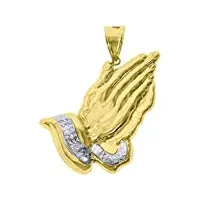pendentif en or 10 carats bicolore dc pour homme en prière hauteur 57,5 mm largeur 33,9 mm – or de qualité supérieure à l'or 9 carats