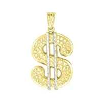 pendentif en forme de signe du dollar en or 10 carats bicolore cz pour homme hauteur 57,1 mm largeur 30,9 mm – qualité supérieure à l'or 9 carats