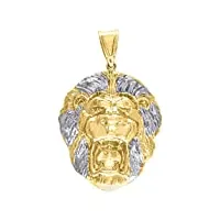 pendentif pour homme en or bicolore 10 carats texturé tête de lion – mesure 59,5 x 37,60 mm de large – qualité supérieure à l'or 9 carats