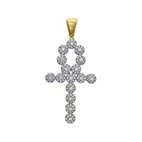 pendentif en forme de croix ankh en or 10 carats bicolore avec zircone cubique pour homme hauteur 58,3 mm largeur 28,1 mm or de qualité supérieure à l'or 9 carats