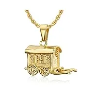 bobijoo jewelry - pendentif collier roulotte verdine caravane voyageurs gitans acier or plaqué chaîne